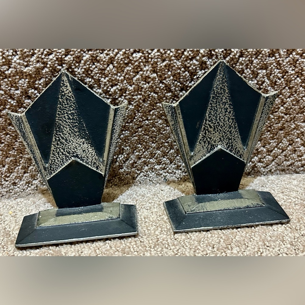 Art Deco Cast Iron Decorative Arts Geometric Bookends 1920s PR Book Ends Antique